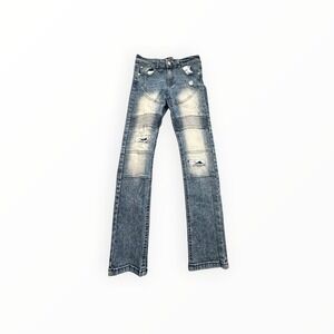 Phat Farm Jeans Boys 12 Blue Skinny Fit Moto Biker Distressed Acid Wash Stretch